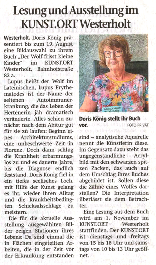 Ausstellung und Lesung im KUNST.ORT Westerholt, Eva Ernst, Arbeiten von Doris König