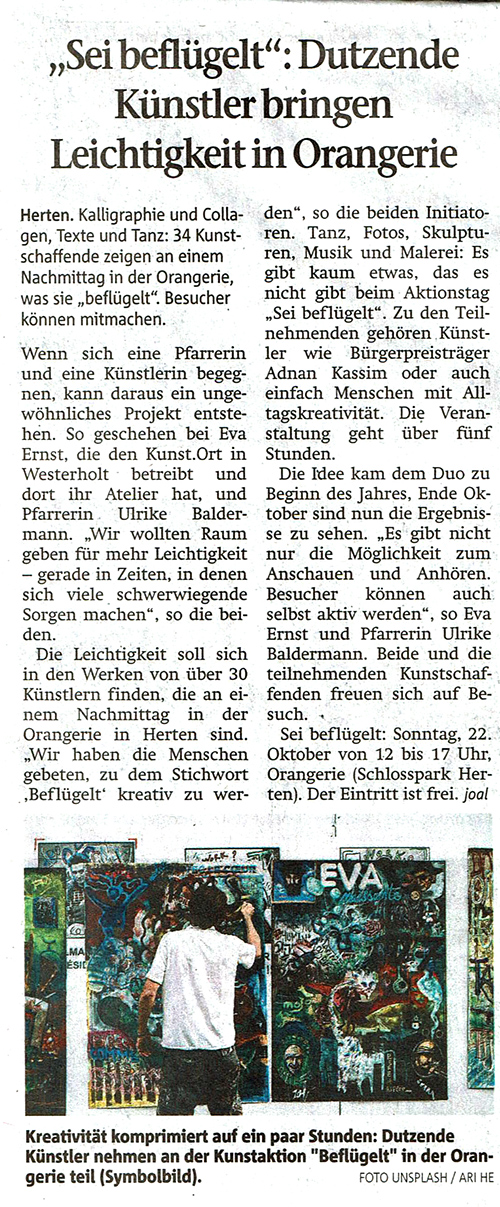 Projekt beflügelt in der Orangerie Herten, Artikel Hertener Zeitung